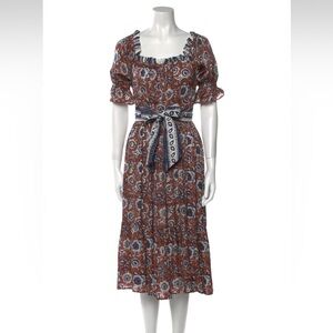 Cleobella Rust and Navy Square Neck Midi Dress